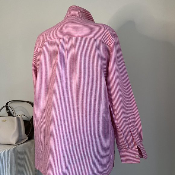 Liz Claiborne vibrant pinks & white stripe shirt - Picture 3 of 4